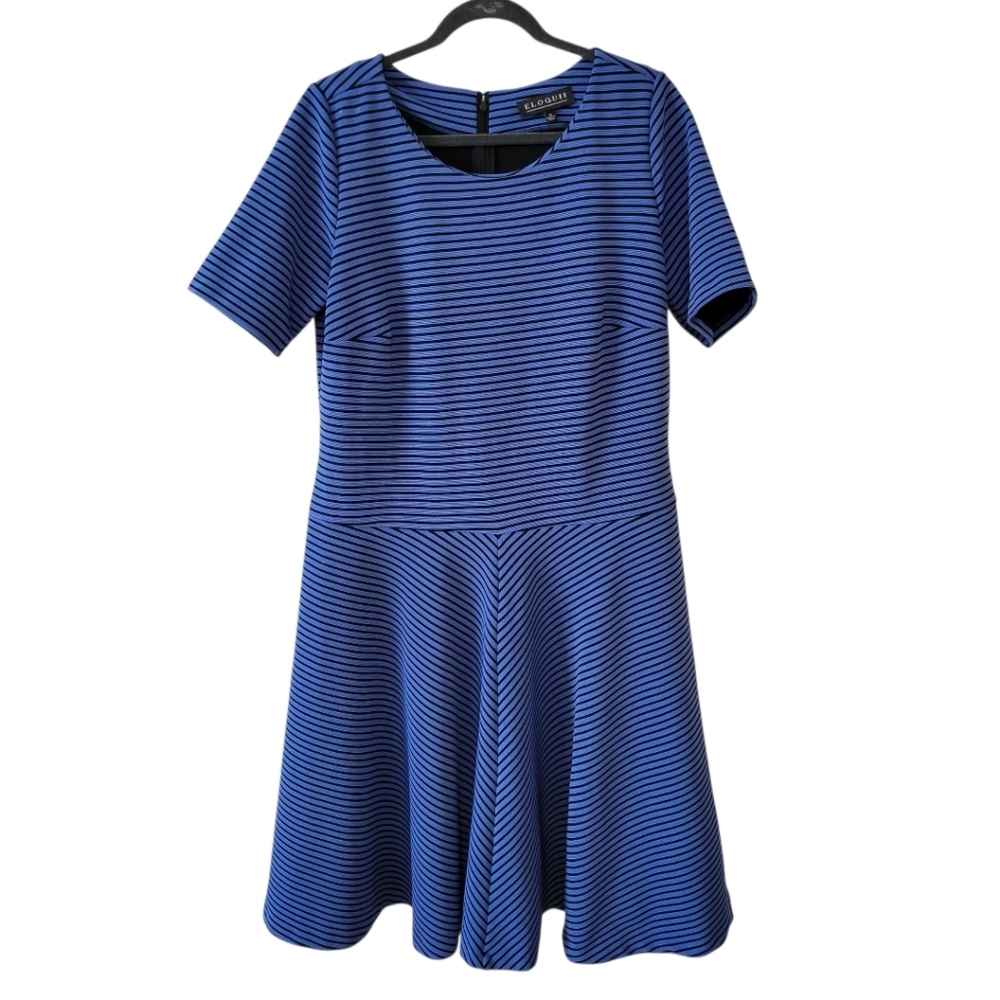 Eloquii Blue & Black Striped Fit & Flare Dress Size 16‎